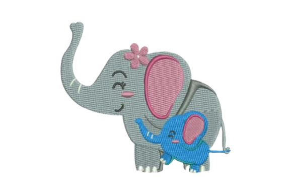 Charming Mom and Baby Elephant Embroidery