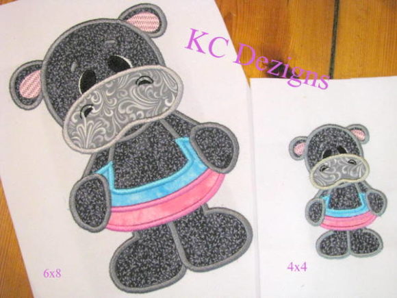 Cute Beach Hippo with Pool Ring Applique